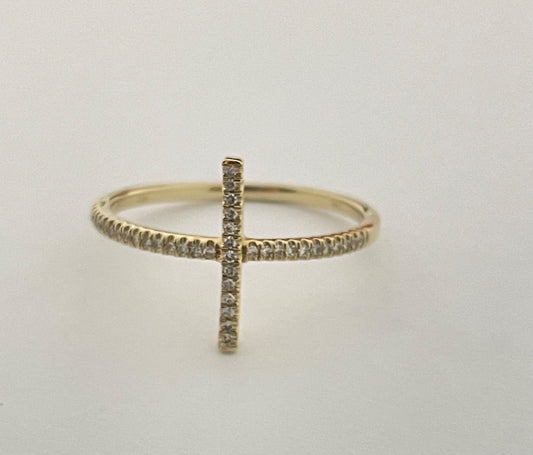 14K Yellow Gold Cross  Ring with Diamond