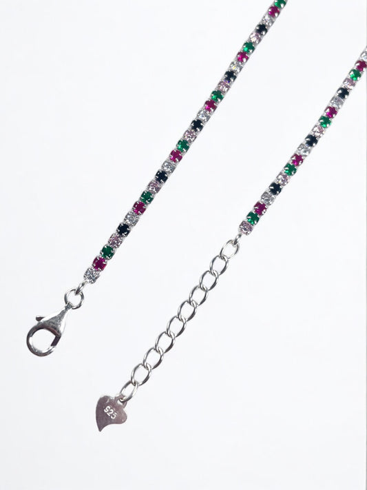 White Silver Multicolor  Necklace with CZ