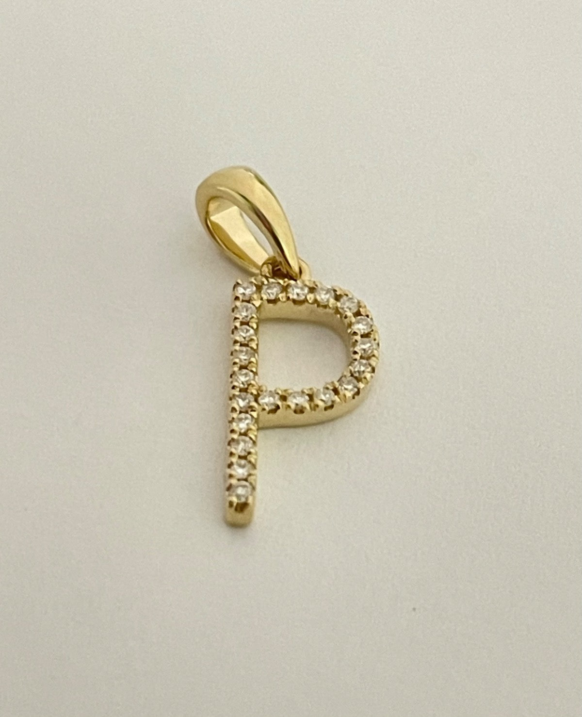 14K Yellow Gold Medium Letter P Pendant with Diamond