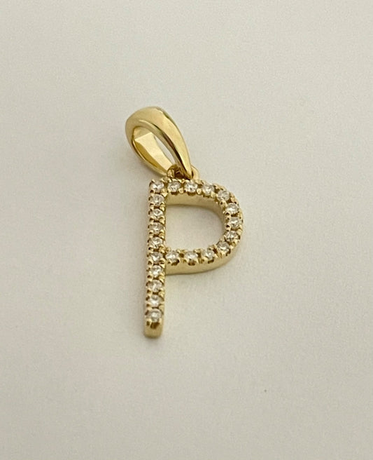 14K Yellow Gold Medium Letter P Pendant with Diamond