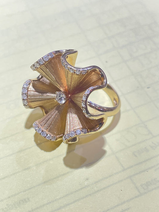 14K Yellow Gold Flower Ring  Ring with Diamond
