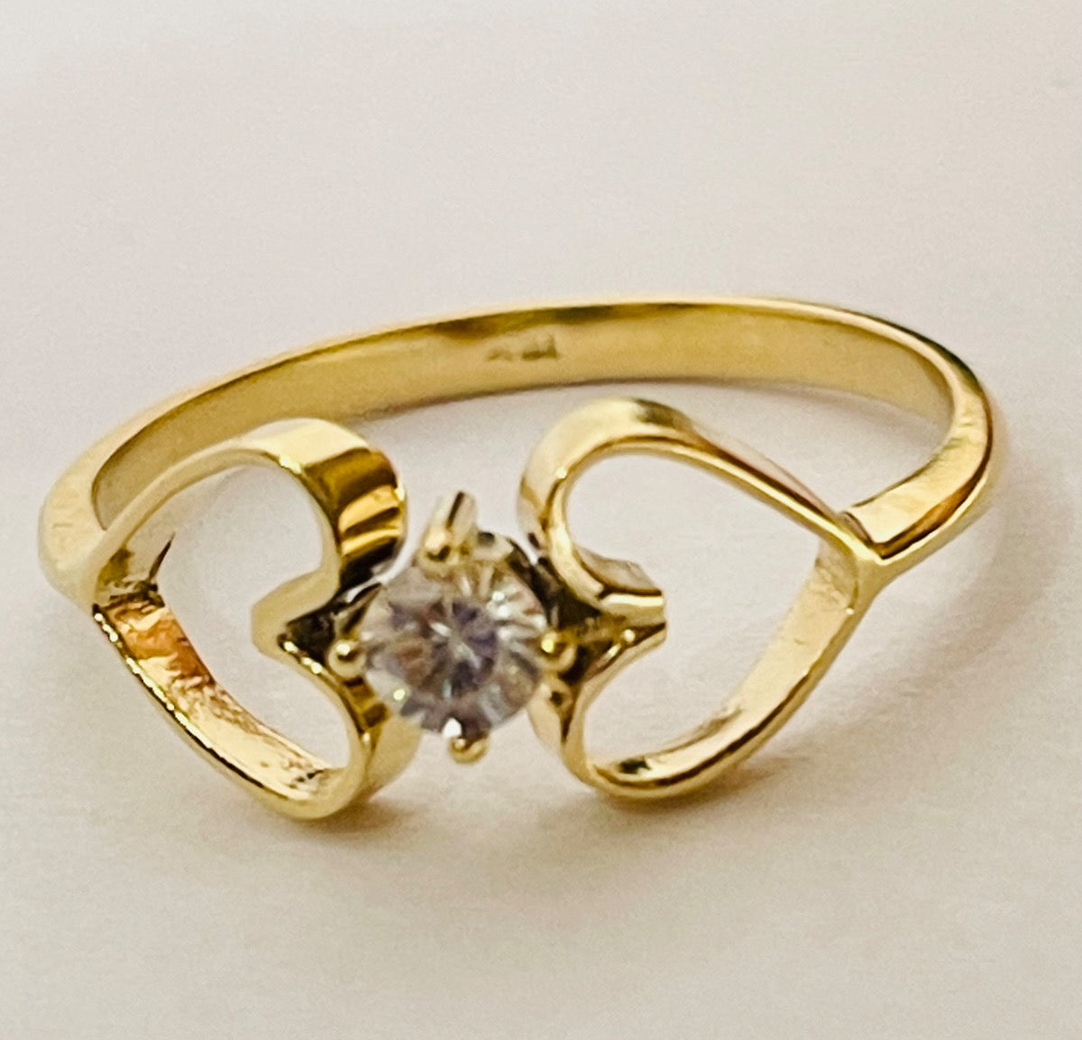 18K Yellow Gold Two Hearts  Ring with CZ