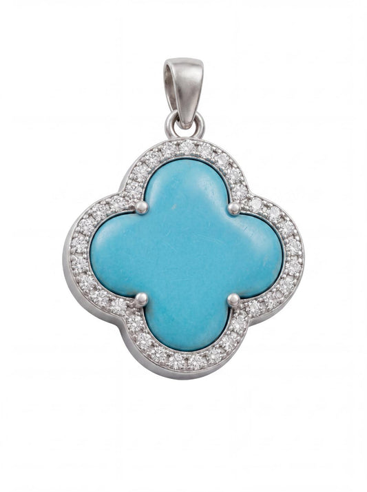 White Silver Clover  Pendant with CZ