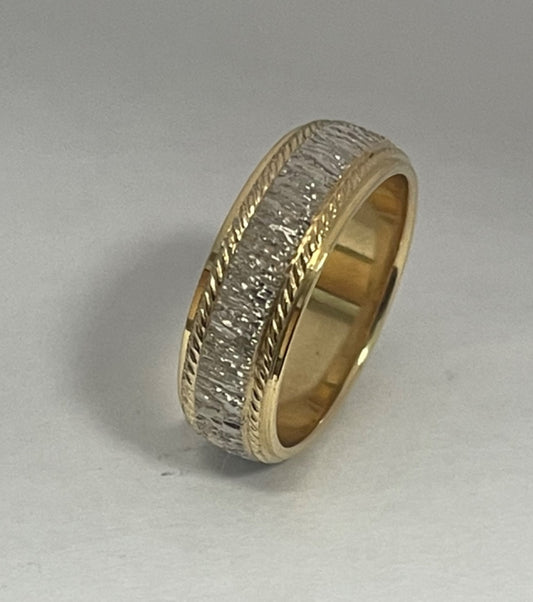 18K Two-Tone Gold Diamond Cut  Wedding Band