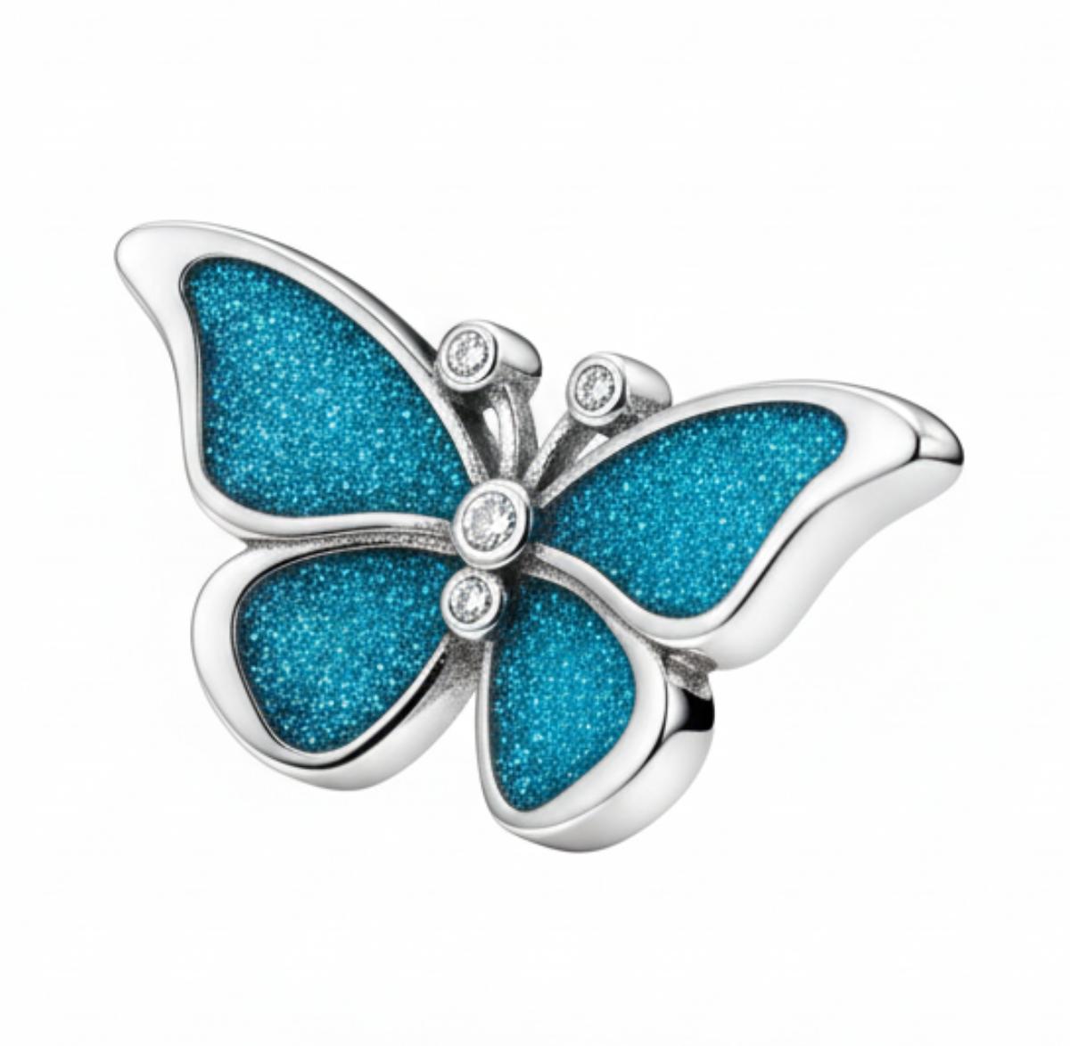 White Silver Pandora Butterfly Charm with CZ