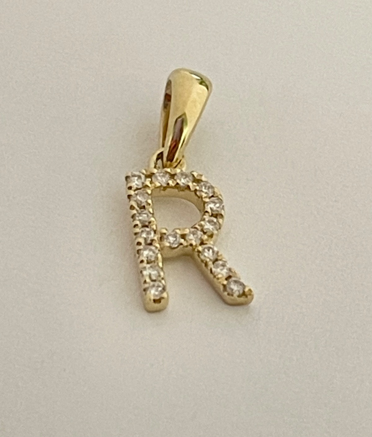 14K Yellow Gold Small Letter R  Pendant with Diamond