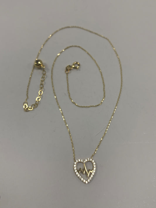 14K Yellow Gold Heart  Chain with CZ