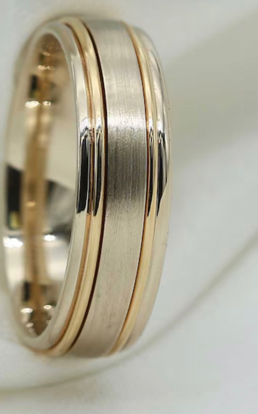 Two-Tone Silver 14k Yellow Gold Wire Wedding Band