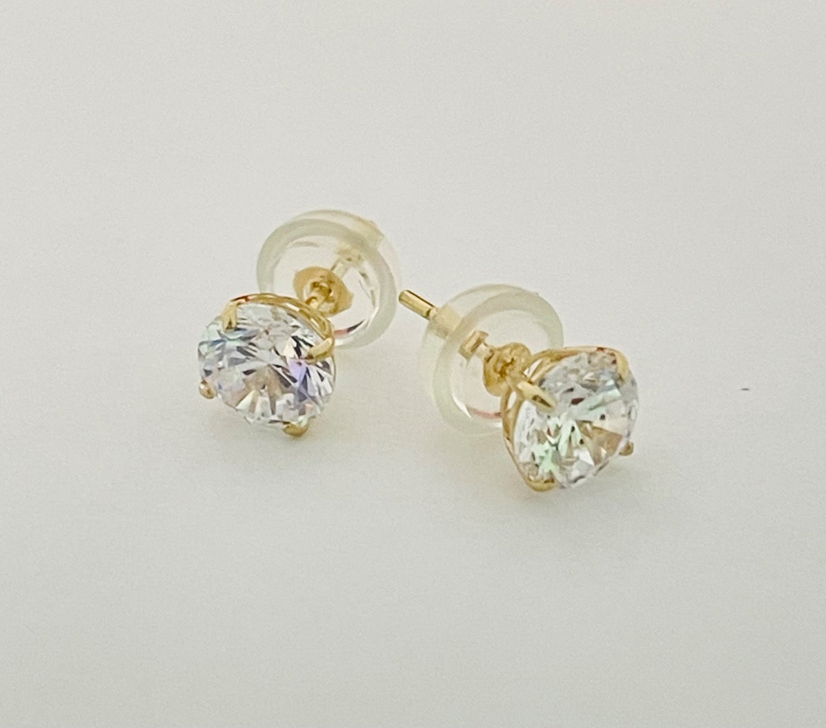14K Yellow Gold 5mm Push Back Silicone Earring with CZ