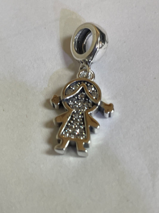 White Silver Girl  Pendant with CZ