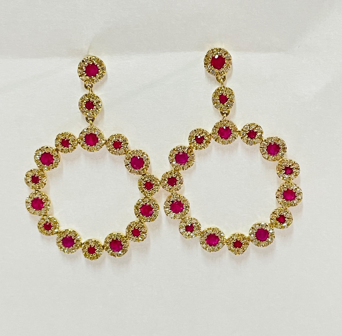 14K Yellow Gold Fancy Earring with Diamond and Ruby