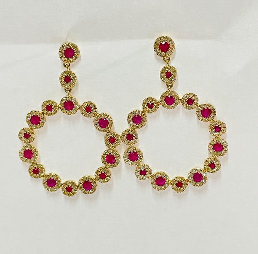 14K Yellow Gold Fancy Earring with Diamond and Ruby