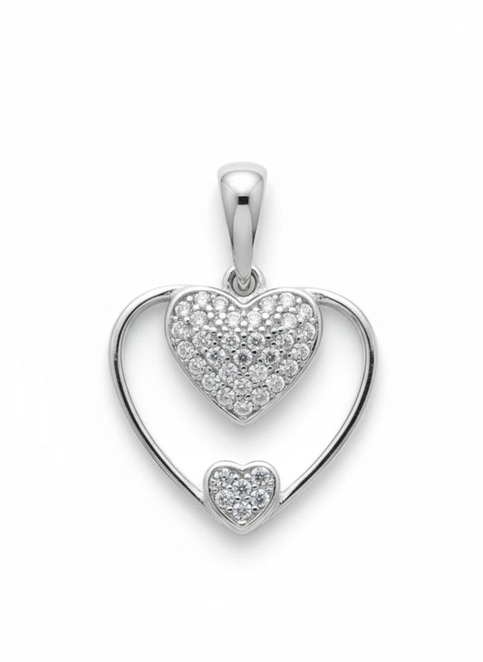 White Silver Heart Pendant with CZ