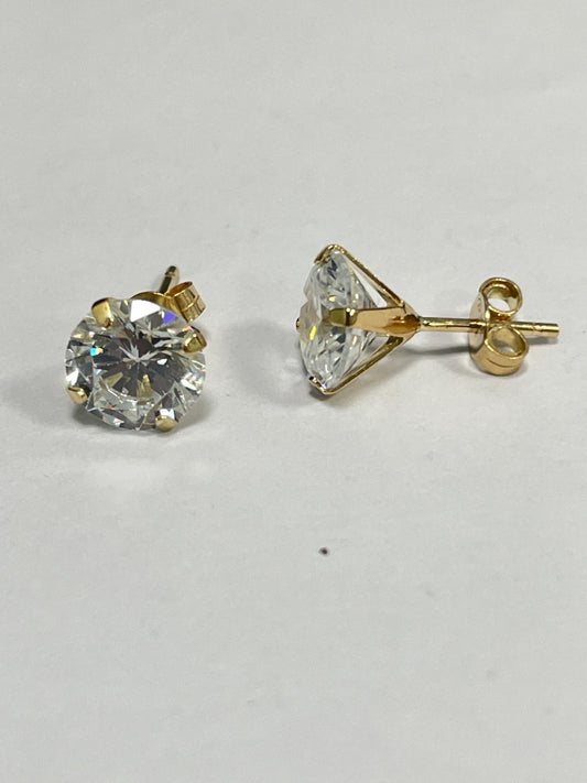18K Yellow Gold 7mm Earring with CZ
