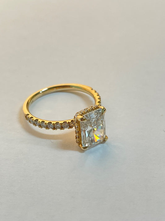 14K Yellow Gold  Engagement Ring with Diamond and Lab Diamond