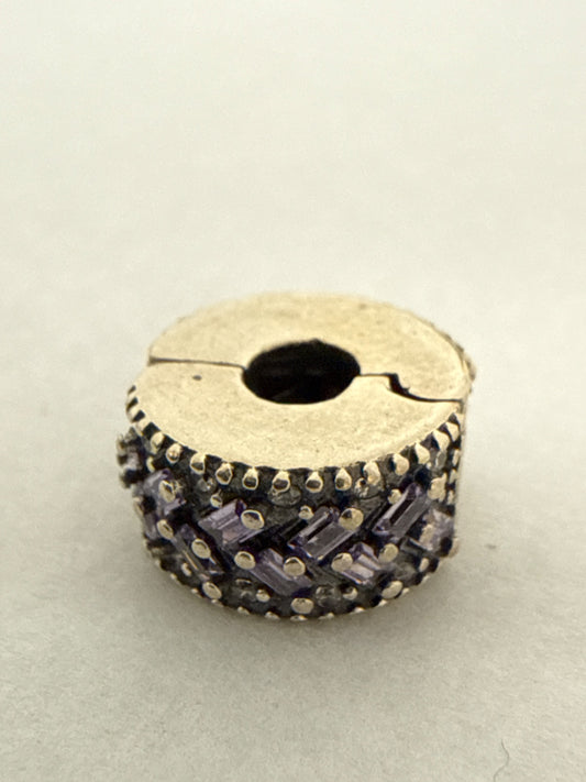 White Silver Pandora  Charm with CZ