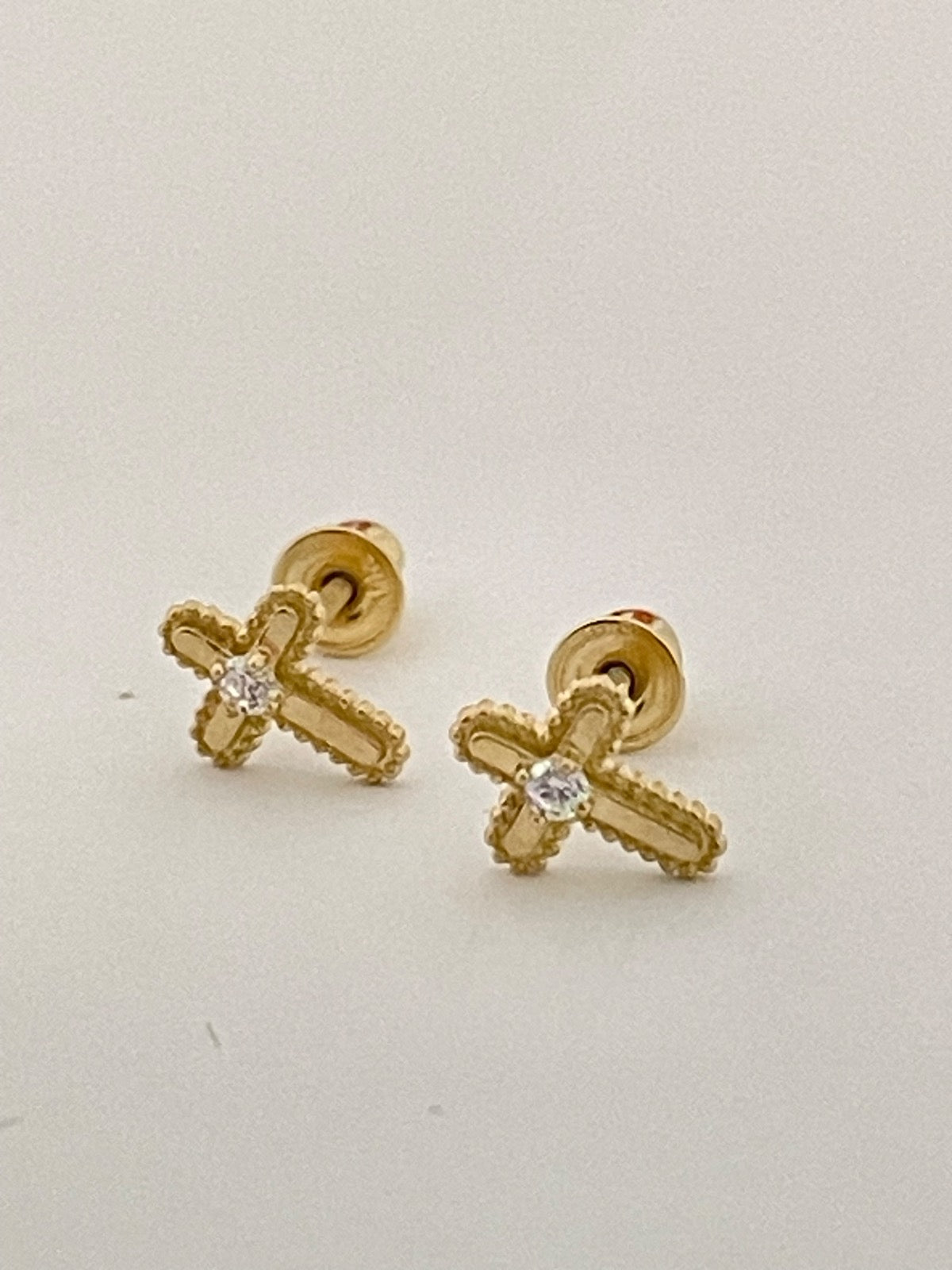 14K Yellow Gold Cross  Earring with CZ