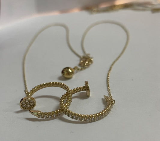 14K Yellow Gold Nail Charm Necklace Set with CZ