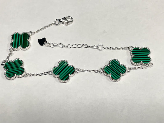 White Silver Clover  Bracelet with CZ