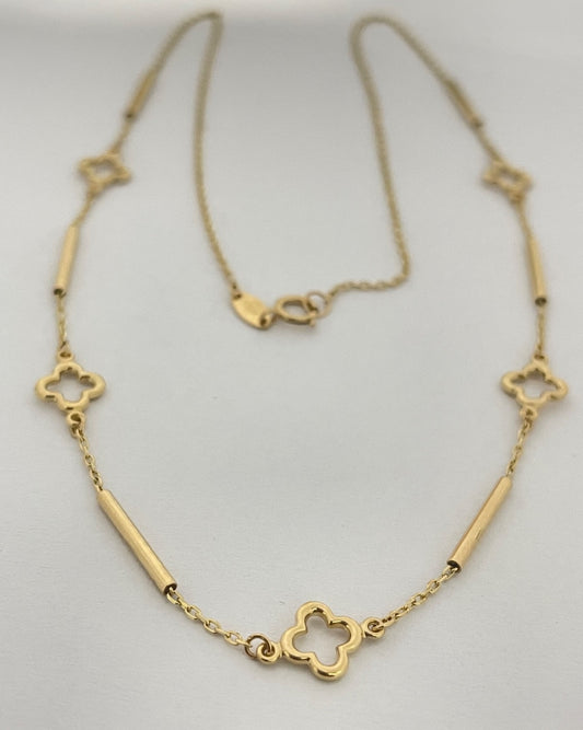 18K Yellow Gold Clover $ Bar  Chain