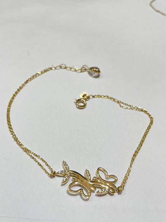 14K Yellow Gold Butterfly  Bracelet with CZ