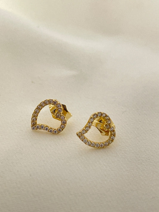 18K Yellow Gold 8mm Heart  Earring with CZ