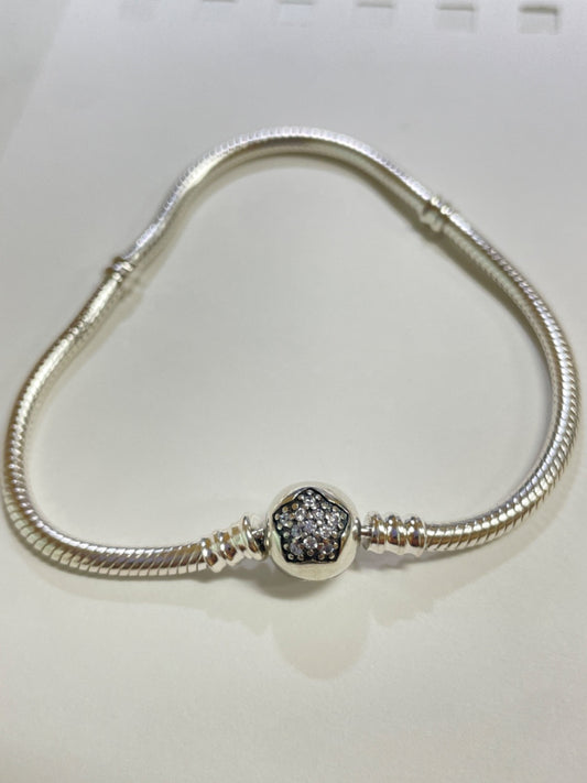 White Silver Pandora Style Bracelet with CZ