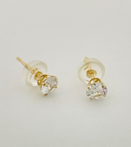 14K Yellow Gold 3mm Push Back Silicone Earring with CZ