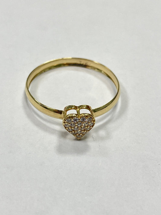 18K Yellow Gold Hear Ring with CZ