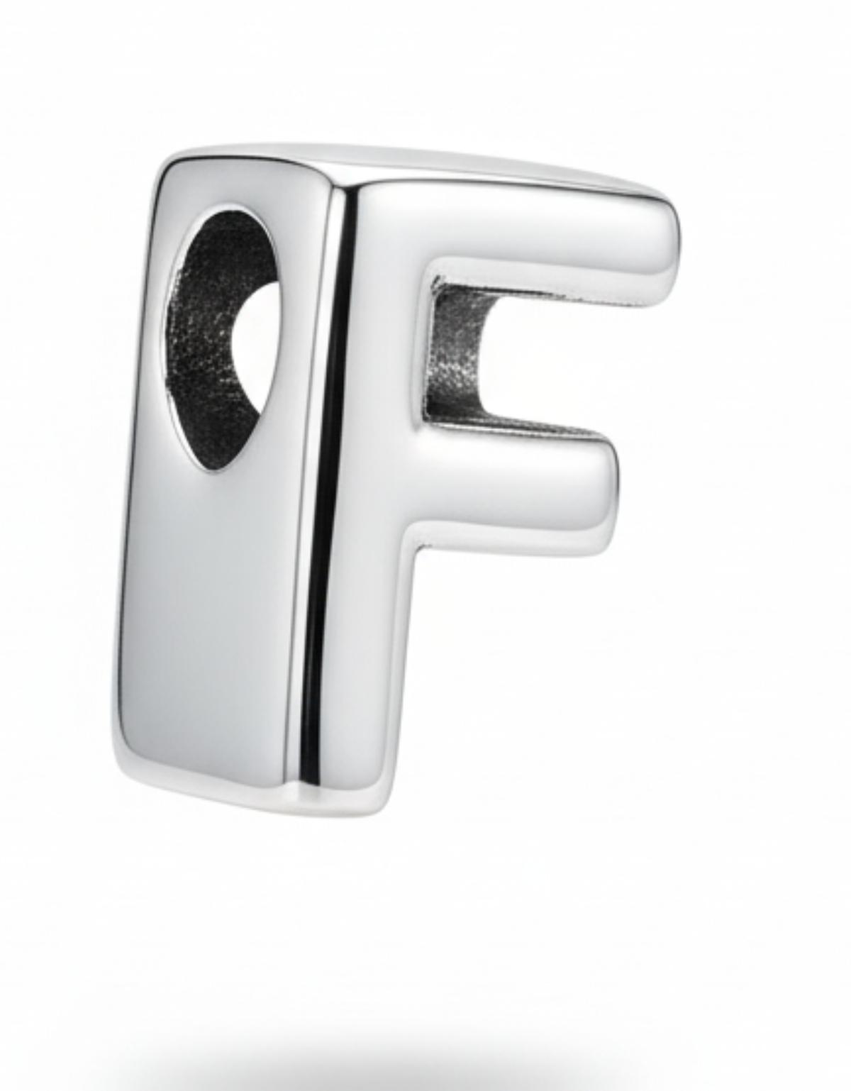 White Silver Pandora Letter F Charm with CZ