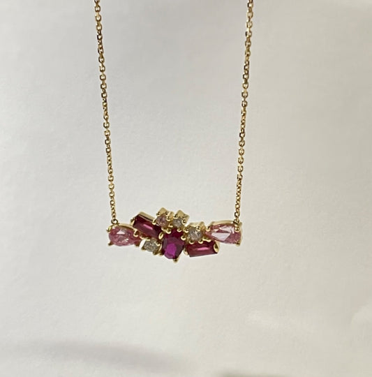18K Yellow Gold  Charm Necklace Set with CZ