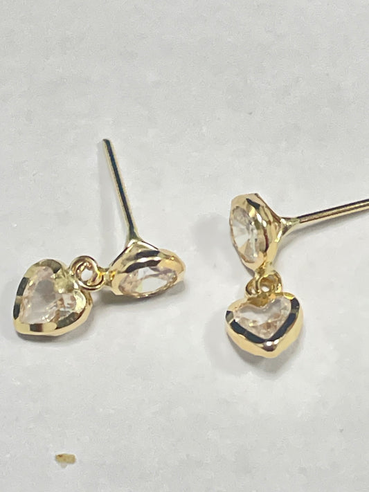 18K Yellow Gold Heart Earring with CZ