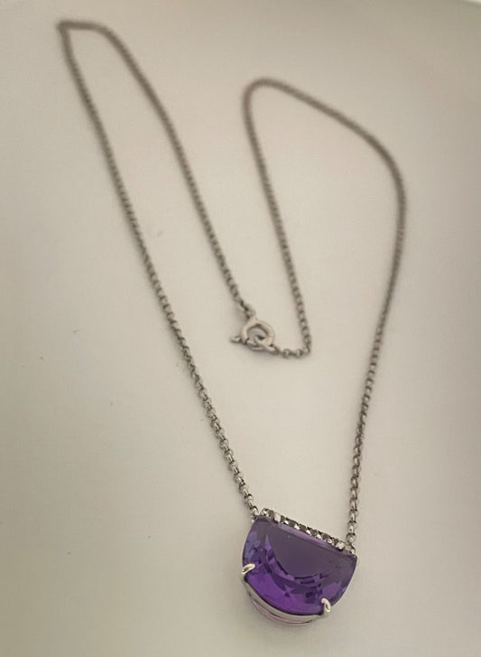 White Silver  Charm Necklace Set with Amethyst and Topaz