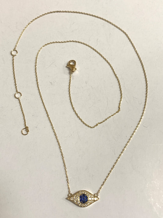 14K Yellow Gold Eye Chain with Diamond and Sapphire