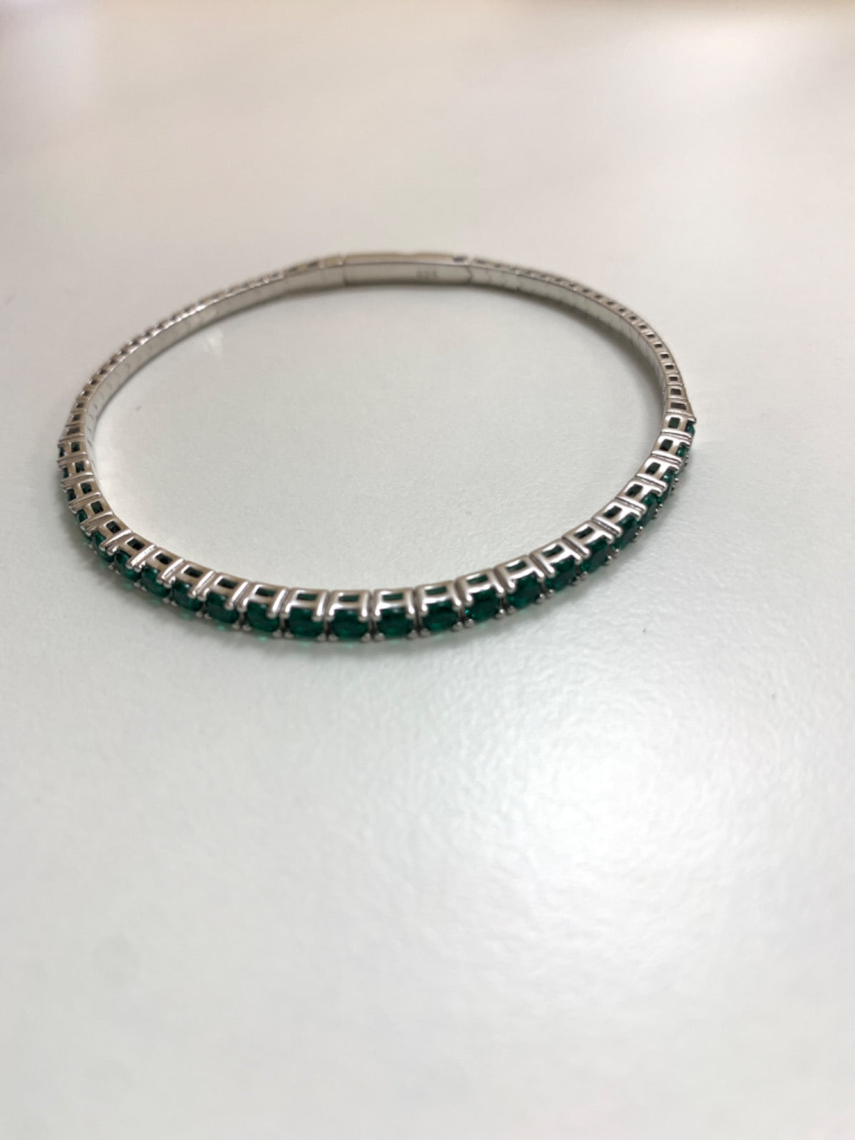 White Silver  Bracelet with CZ (Green Stones)