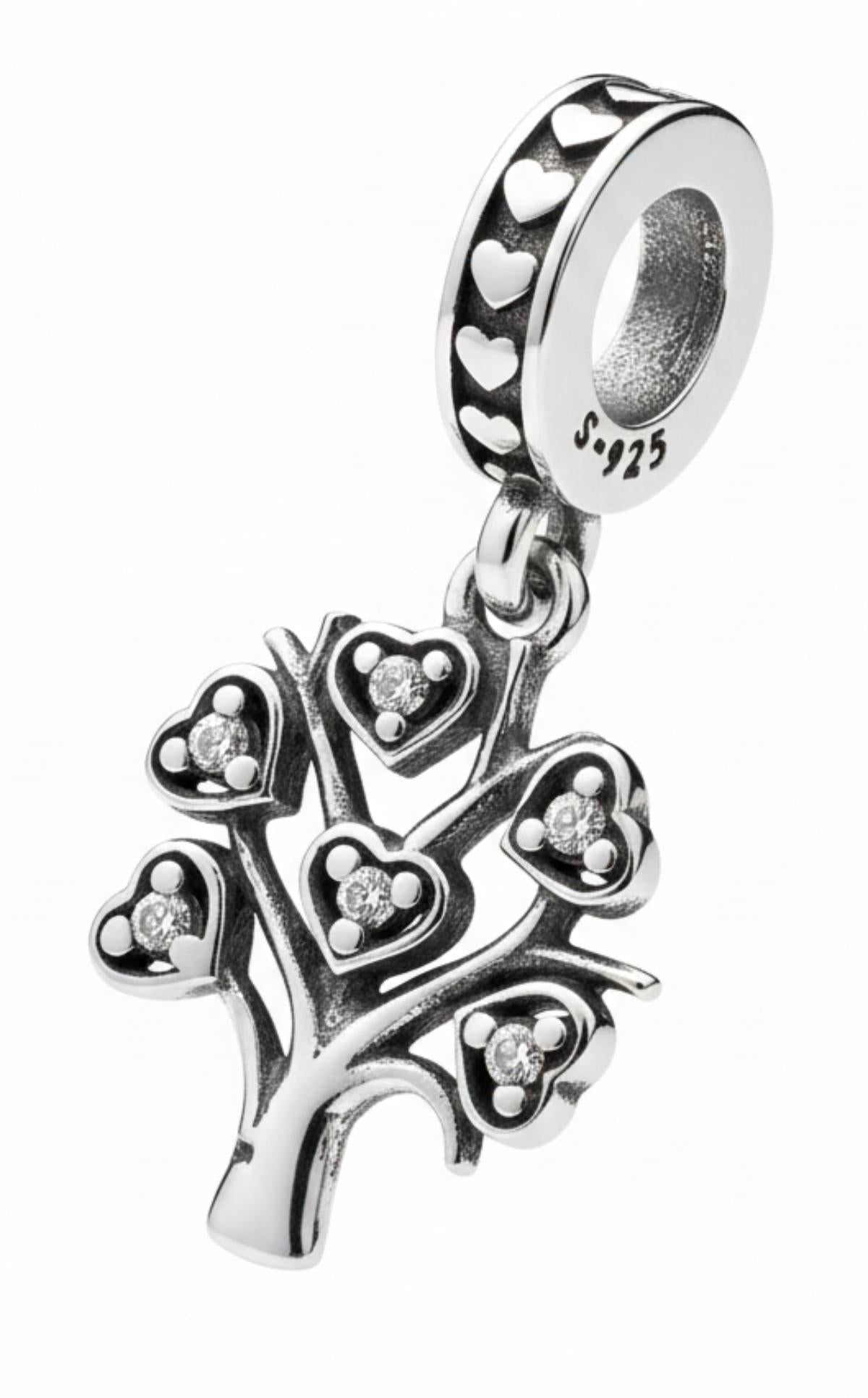 White Silver Pandora Tree Charm with CZ