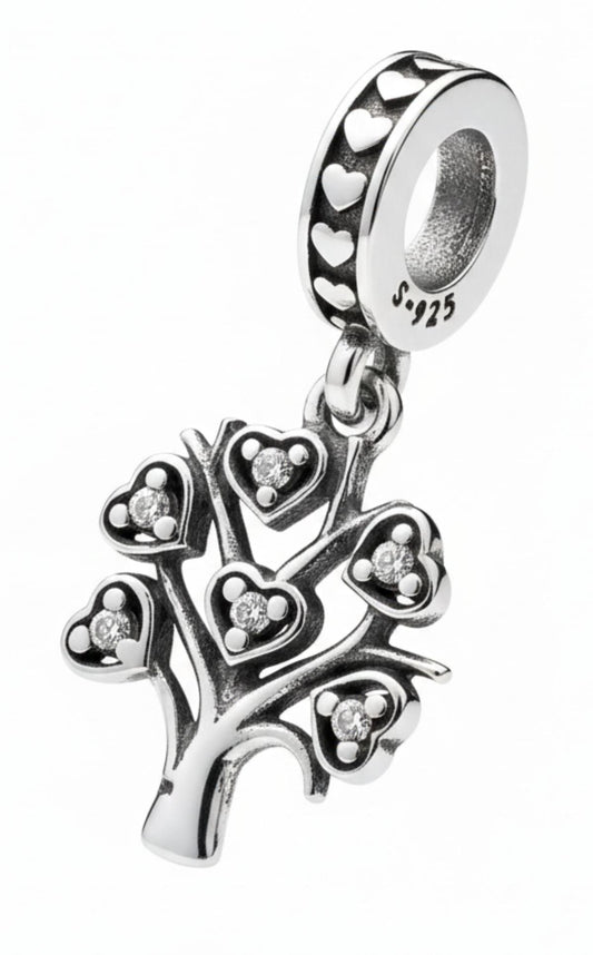 White Silver Pandora Tree Charm with CZ