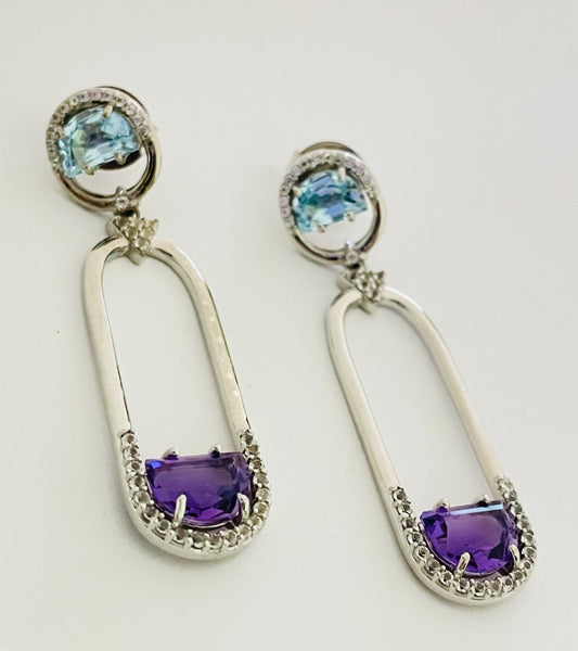 Silver  Earring with Topaz and Amethyst
