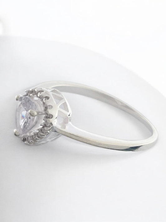 White Silver Drop Ring with CZ