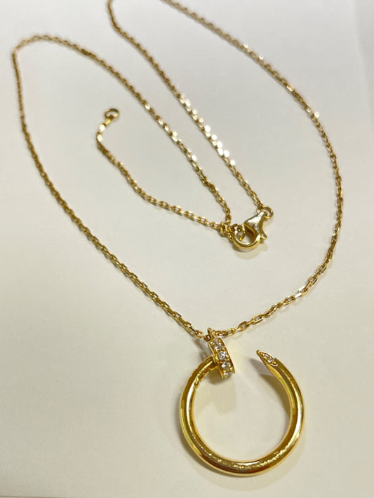 18K Yellow Gold Nail Charm Necklace Set with Diamond