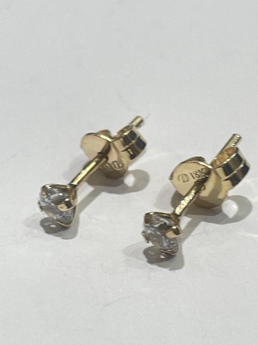 18K Yellow Gold Studs 3mm Earring with CZ