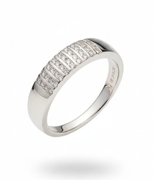White Silver  Wedding Band with CZ