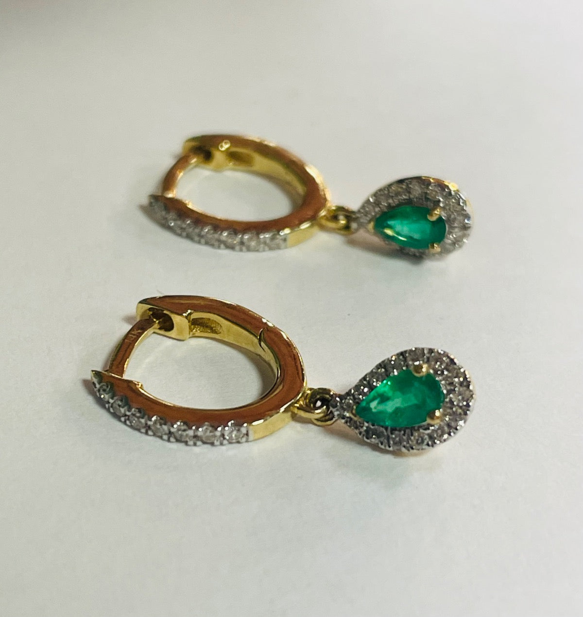 14K Yellow Gold  Earring with Emerald and Diamond