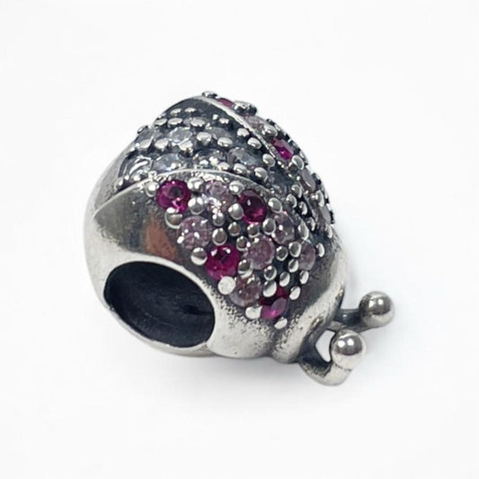 White Silver Ladybug Charm with CZ