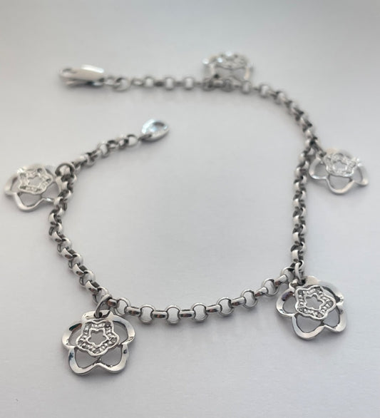 14K White Gold Portuguese Link  Bracelet with Diamond