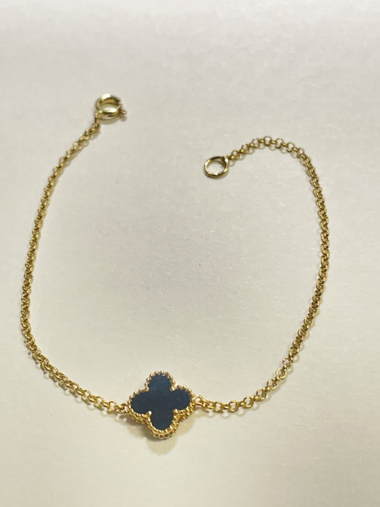 18K Yellow Gold Clover  Bracelet with Onyx