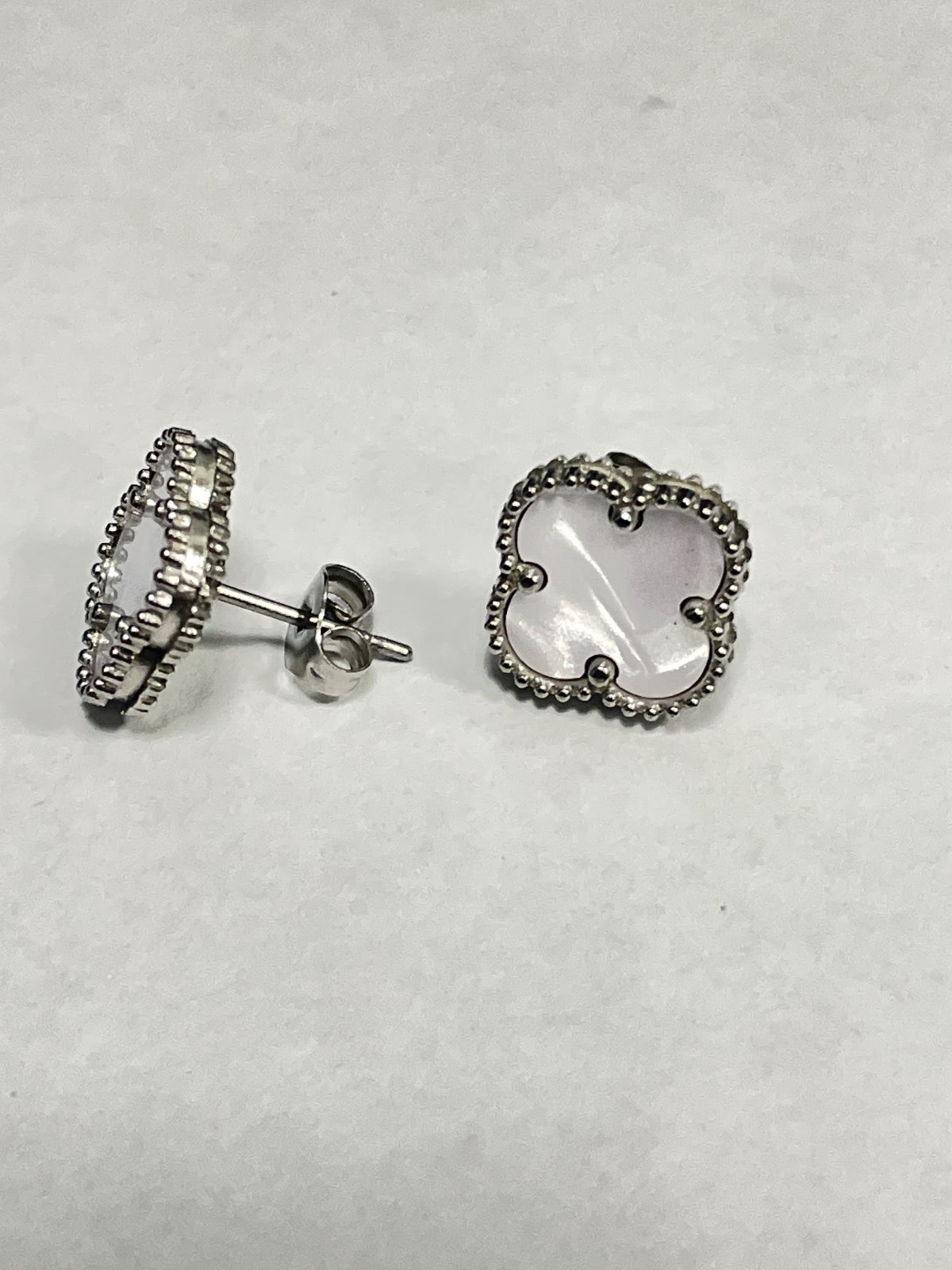 White Silver Clover White  Earring with CZ