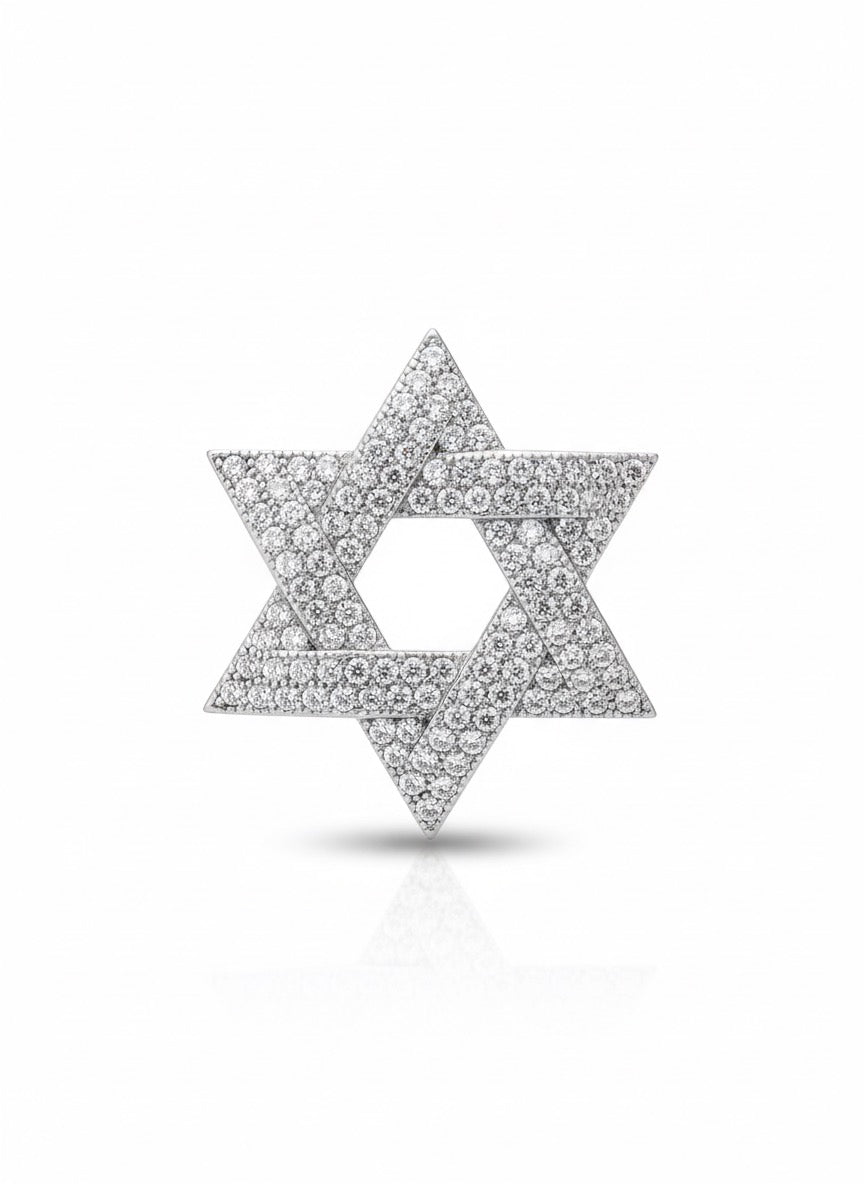 White Silver Star Of David Pendant with CZ