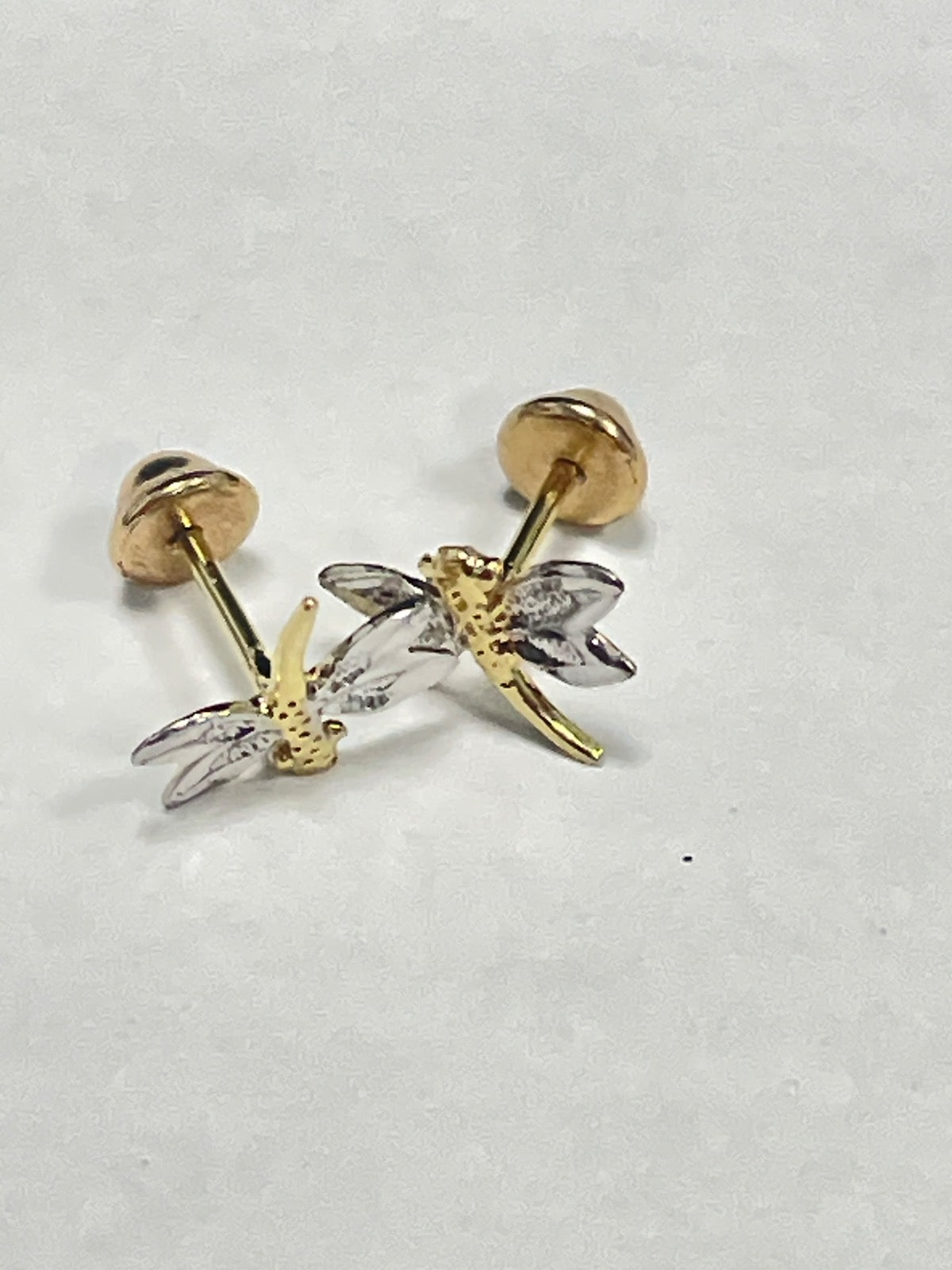 18K Two-Tone Gold Dragon Fly  Earring