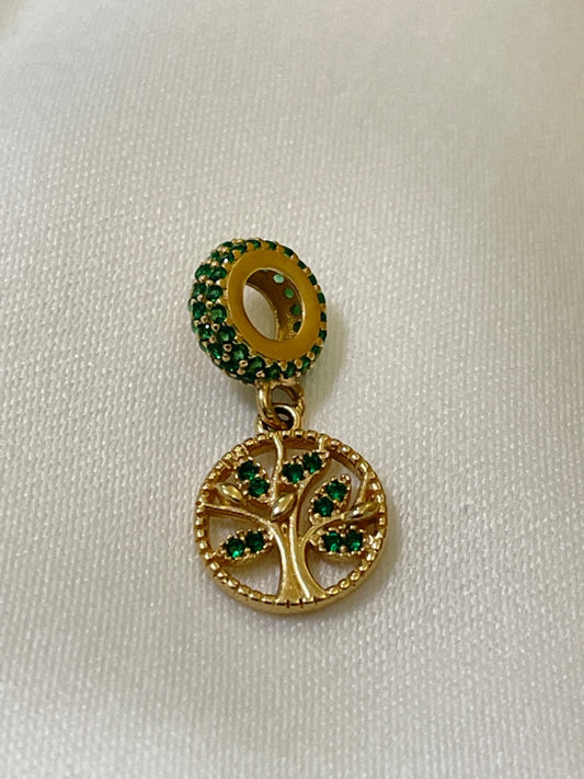 18K Yellow Gold Life Tree  Charm with CZ